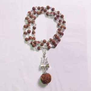 1720104504.webp 5 Mukhi Silver Rudraksha Mala - with Natural Gauri-Shankar Rudraksha Pendant